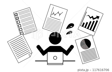 仕事に追われて困惑する人のピクトグラム 仕事に追われて困惑する人のピクトグラム 117616706