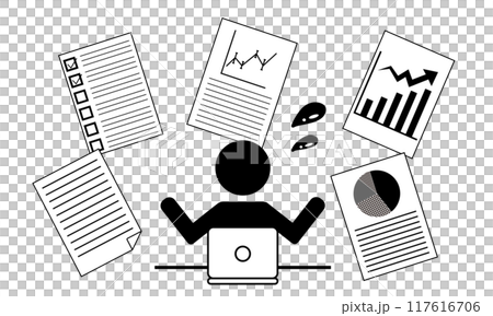 仕事に追われて困惑する人のピクトグラム 仕事に追われて困惑する人のピクトグラム 117616706