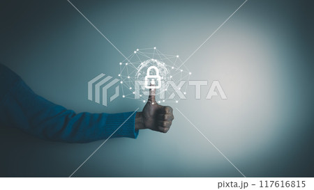 Fingerprint scanner to access information, verify to authentication, touching screen to login security, Internet of things, cloud computing, Internet connection, shopping online and cashless society 117616815