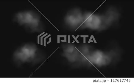 Fog or smoke isolated on transparent background. Realistic smog, haze, mist or cloudiness effect. 117617745