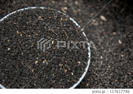 Black Sesame Seeds in bowl 117617786