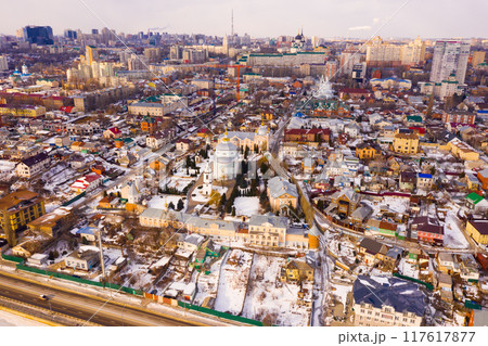 Aerial view of old quarters of Voronezh and Alekseev-Akatov Convent 117617877