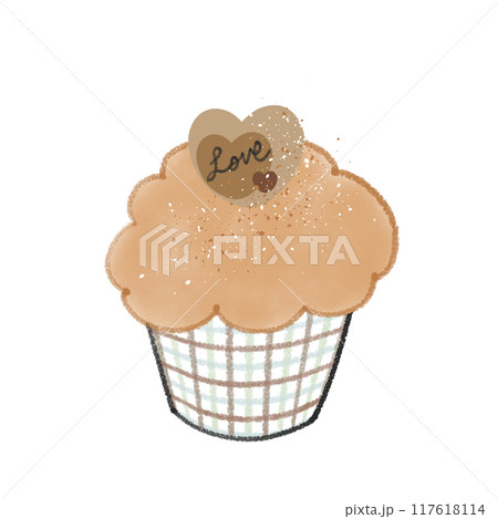 ナチュラルな優しい色合いのカップケーキ - ハートのトッピング付き 117618114