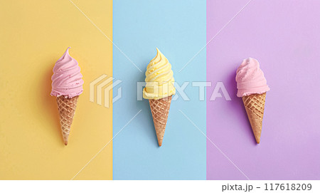 Ice cream colourful summer treat, sweet dessert in summertime, holiday food idea 117618209