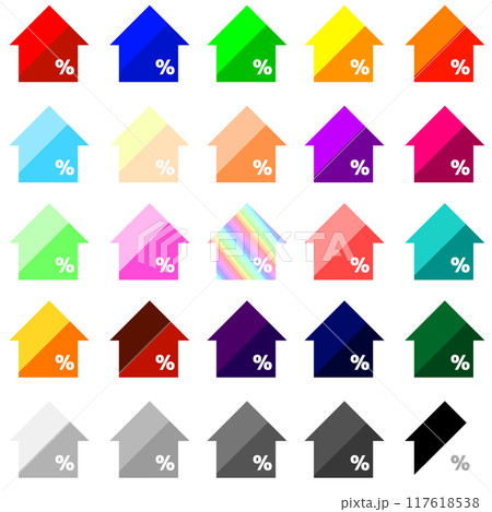 %が書かれた上向きの2色のカラフルな幅広矢印 25個セット %が書かれた上向きの2色のカラフルな幅広矢印 25個セット 117618538