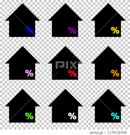 カラフルな%が書かれた上向きの黒い幅広矢印 25個セット カラフルな%が書かれた上向きの黒い幅広矢印 25個セット 117618540