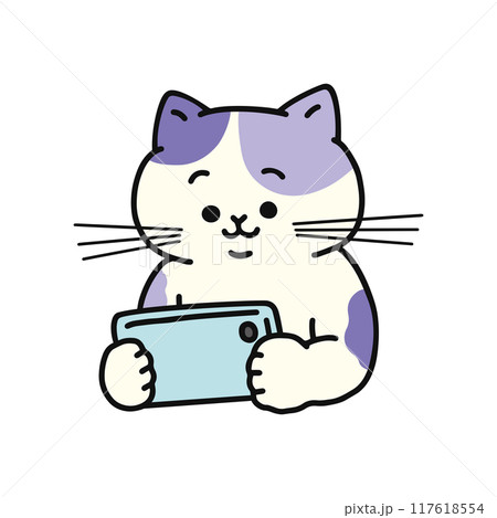 スマホで動画を撮影する猫 117618554