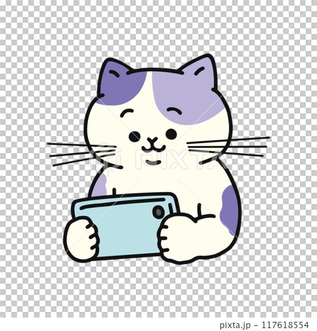 スマホで動画を撮影する猫 117618554