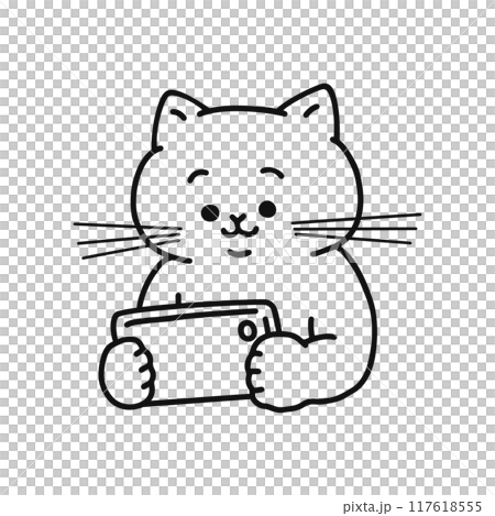 スマホで動画を撮影する猫・線画 117618555