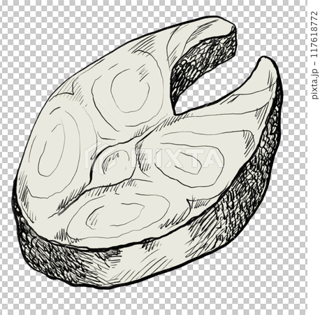Fish steak fillet seafood meal grilling pen drawing illustration salmon snapper cod halibut Fish steak fillet seafood meal grilling pen drawing illustration salmon snapper cod halibut 117618772