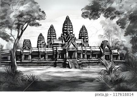 cambodia drawing cambodia picture angkor watのイラスト素材