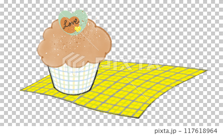 爽やかで優しい色合いのカップケーキ - ハートのトッピング付き - 16:9 117618964