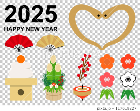 2025年賀状素材セット_シンプルかわいい 117619227