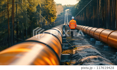 Man Going along the Pipeline 117619428
