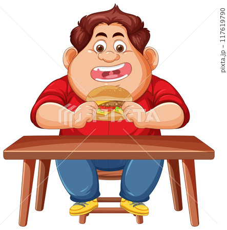 Happy Boy Eating a Burger 117619790