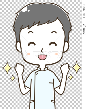 喜ぶ若い男性看護師のイラスト 117619865
