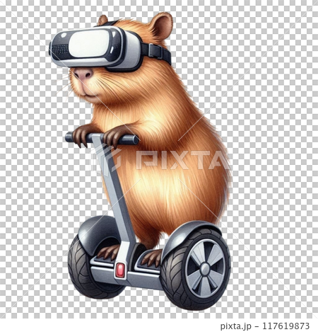 Cute capybara standing on a segway 117619873