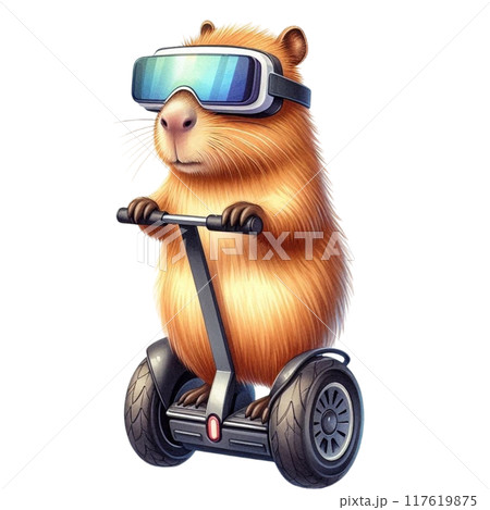 Cute capybara standing on a segway 117619875