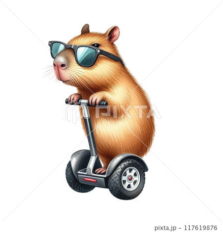 Cute capybara standing on a segway 117619876