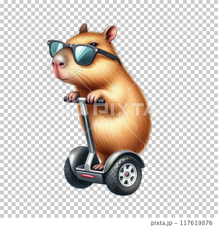 Cute capybara standing on a segway 117619876