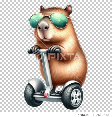 Cute capybara standing on a segway 117619878