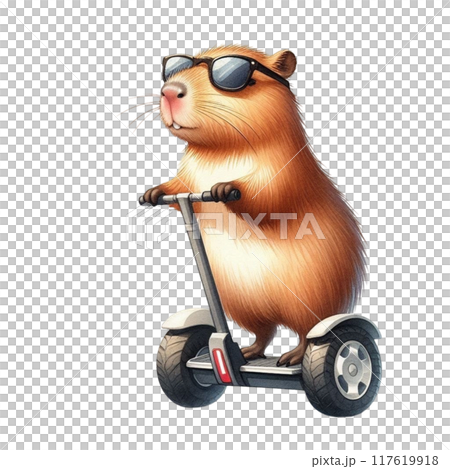 Cute capybara standing on a segway 117619918