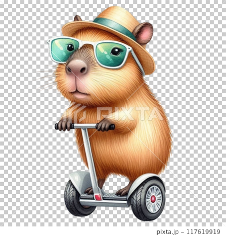 Cute capybara standing on a segway 117619919