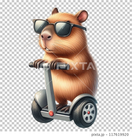 Cute capybara standing on a segway 117619920