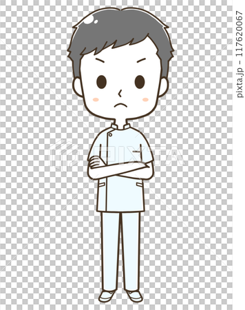 注意をする若い男性看護師の全身イラスト 117620067