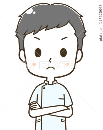 注意をする若い男性看護師の上半身イラスト 117620068