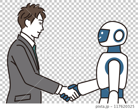 Businessman and robot shaking hands 117620325