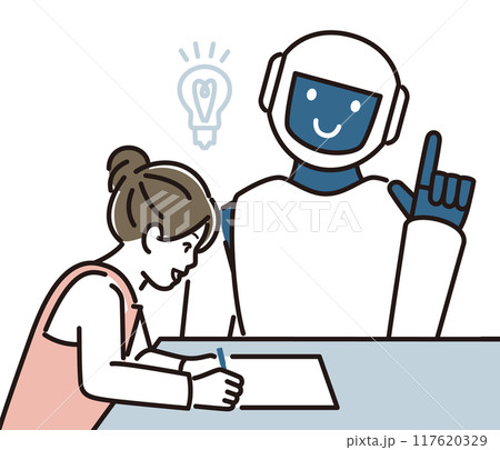 勉強を教えるロボットと女子生徒 117620329