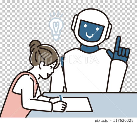 勉強を教えるロボットと女子生徒 117620329