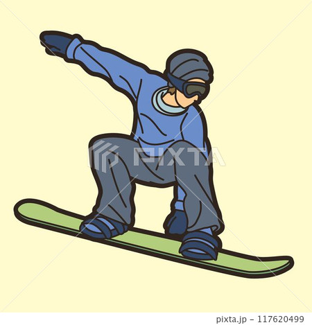 Extreme Sport Snowboard Player Action Snowboarder Pose Cartoon Graphic Vector  117620499