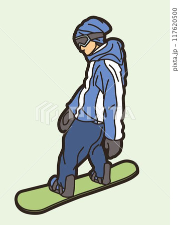 Extreme Sport Snowboard Player Action Snowboarder Pose Cartoon Graphic Vector  117620500