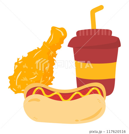 illustration of snack fried chicken and hot dog  117620516