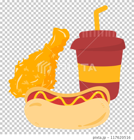 illustration of snack fried chicken and hot dog  117620516