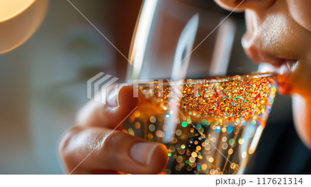 Concept of Water Contamination with Visible Microplastics in Drinking Glass Concept of Water Contamination with Visible Microplastics in Drinking Glass 117621314