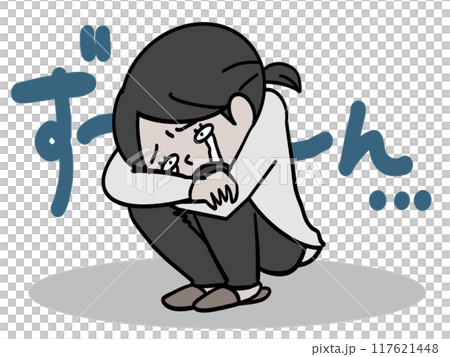 因疼痛而蹲下哭泣的人 117621448