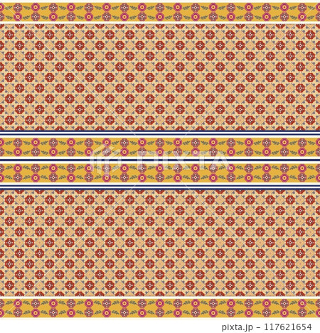 Floral cross stitch embroidery on background.geometric ethnic oriental seamless pattern traditional.Aztec style abstract illustration.design for texture,fabric,clothing,wrapping,print 117621654