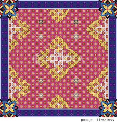 Floral cross stitch embroidery on background.geometric ethnic oriental seamless pattern traditional.Aztec style abstract illustration.design for texture,fabric,clothing,wrapping,print Floral cross stitch embroidery on background.geometric ethnic oriental seamless pattern traditional.Aztec style abstract illustration.design for texture,fabric,clothing,wrapping,print 117621655