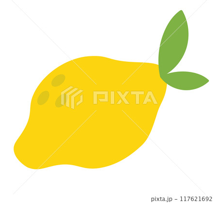 Lemon with leaves. Concept of healthy food and product. Summer fruit. Vector flat illustration. 117621692