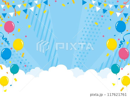 青空と紙吹雪と風船とガーランドの背景 雲下ver サイズ比率4:3 青空と紙吹雪と風船とガーランドの背景 雲下ver サイズ比率4:3 117621761