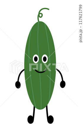 Friendly Cucumber. Vegetable Vegan raw. Vegetarian food. Farm market product. Vector flat illustration. Friendly Cucumber. Vegetable Vegan raw. Vegetarian food. Farm market product. Vector flat illustration. 117621799