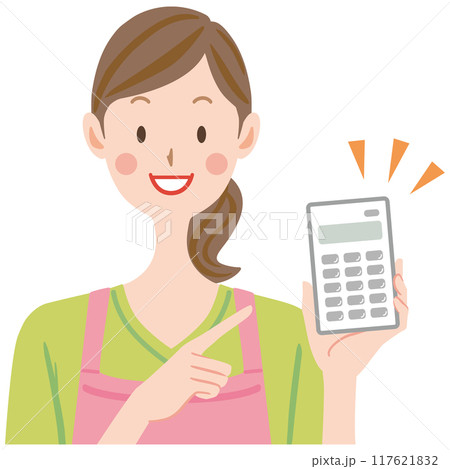 電卓を持つ主婦のイラスト　女性 117621832