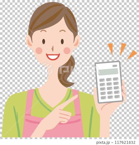 一個家庭主婦用計算器的插圖 117621832