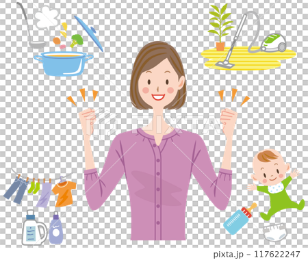 婦女做家事、照顧孩子、煮飯、打掃、洗衣 117622247