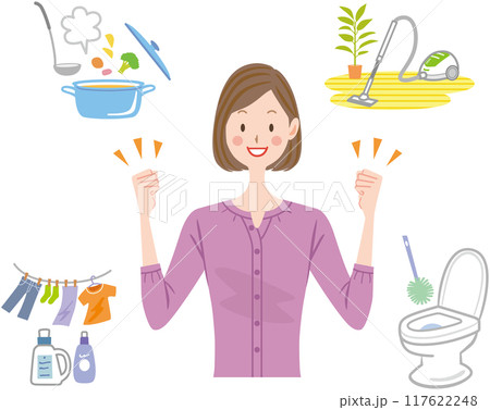 家事をする女性　料理　掃除　洗濯 117622248