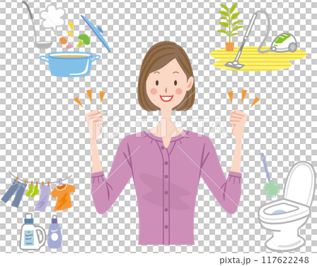 家事をする女性　料理　掃除　洗濯 117622248