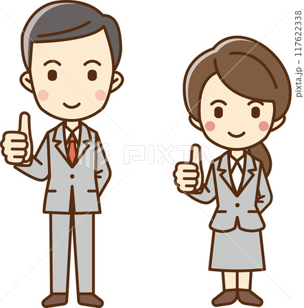 親指を立てているビジネススーツの男女のイラスト 117622338